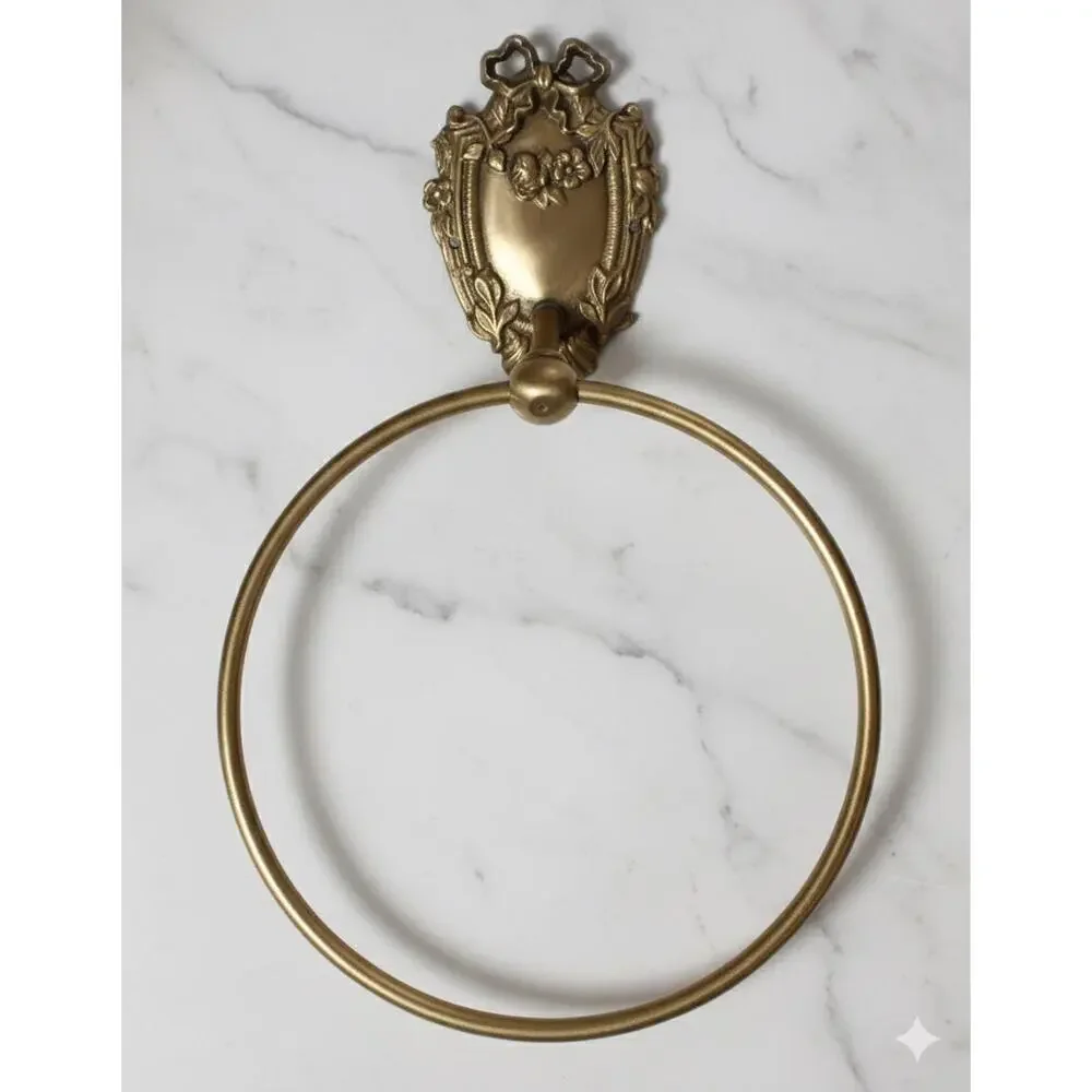 Antique Brass Bathroom Hardware  | Solid Brass Towel Ring & Toilet Paper Holder